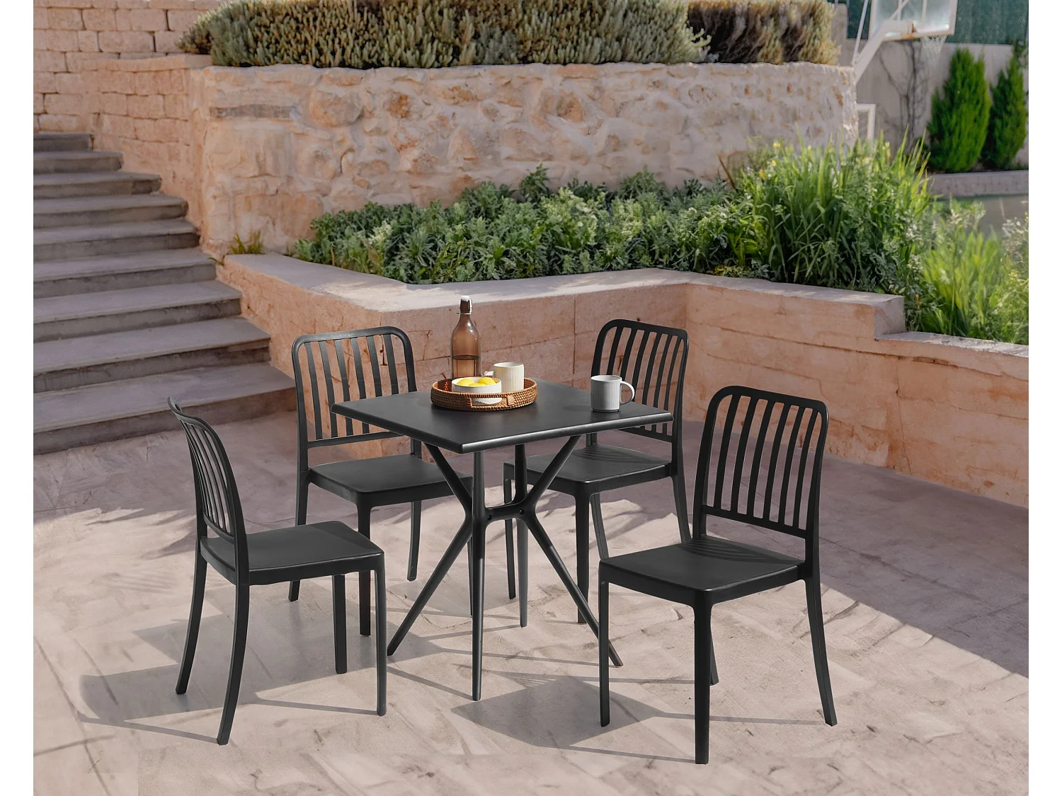 Table de salle à manger de jardin PIAVE 70 cm 70 cm Noir