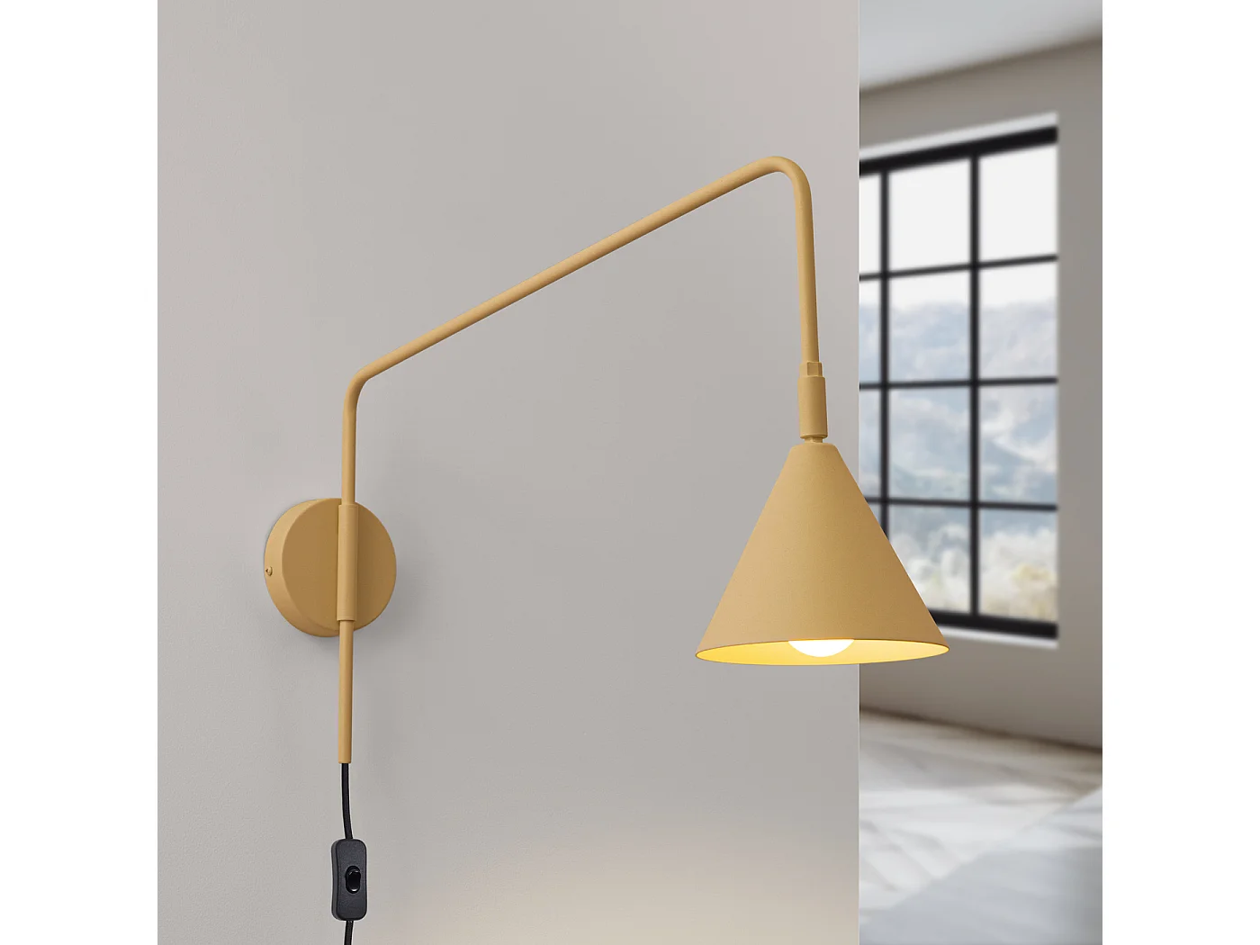 Candeeiro De Parede Nox Moderno, Aço - 1 Lichtbronnen - L.14 X H.30 Cm - Ouro/Preto