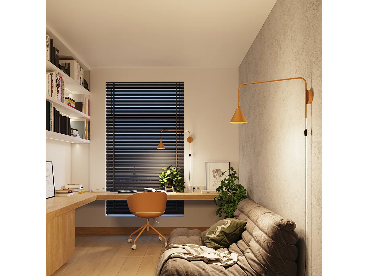 Candeeiro De Parede Nox Moderno, Aço - 1 Lichtbronnen - L.14 X H.30 Cm - Ouro/Preto