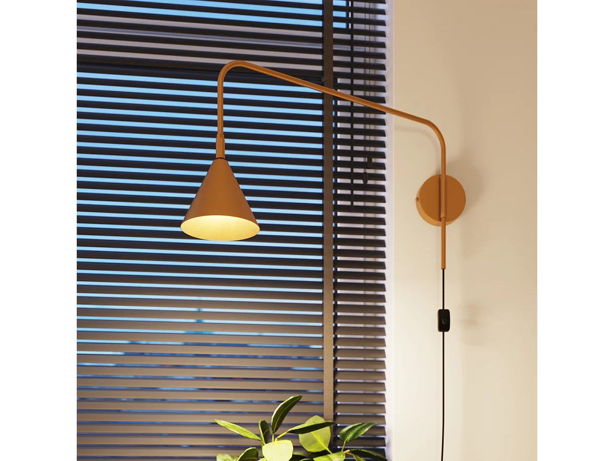 Candeeiro De Parede Nox Moderno, Aço - 1 Lichtbronnen - L.14 X H.30 Cm - Ouro/Preto