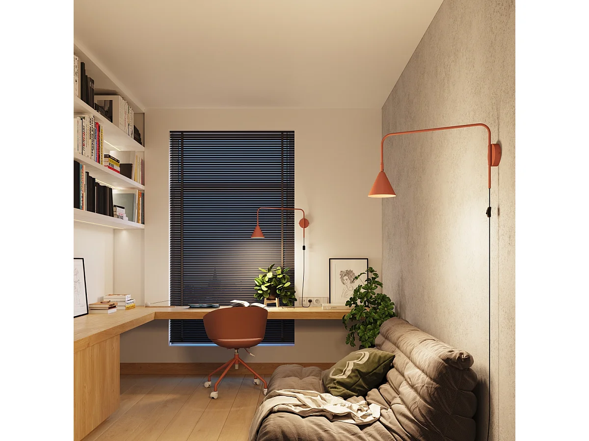 Applique Nox Moderne En Acier - 1 Sources Lumineuses - L.14 X H.30 Cm - Ocre Rouge