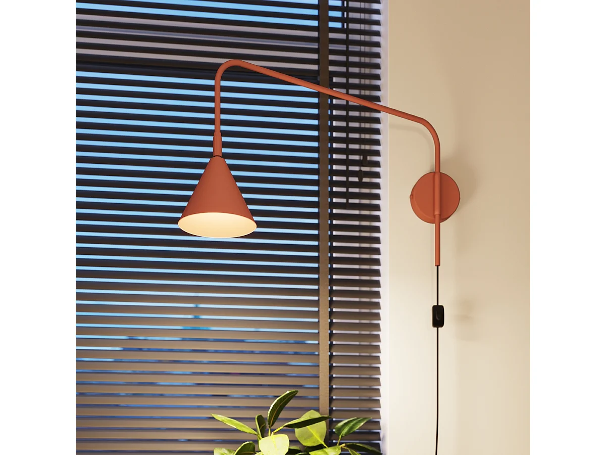 Applique Nox Moderne En Acier - 1 Sources Lumineuses - L.14 X H.30 Cm - Ocre Rouge