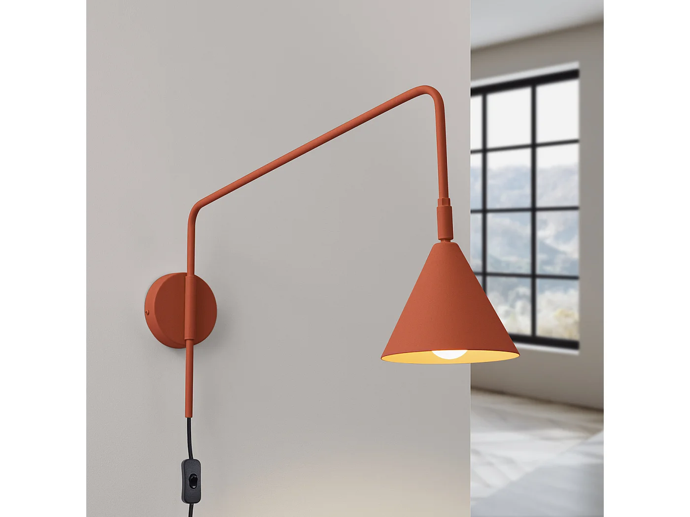 Applique Nox Moderne En Acier - 1 Sources Lumineuses - L.14 X H.30 Cm - Ocre Rouge