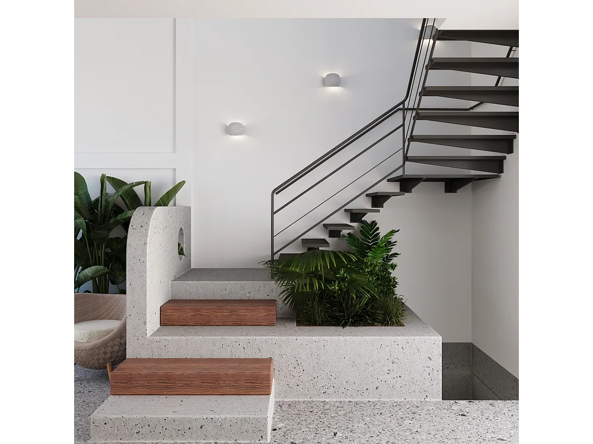 Candeeiro De Parede Globe Moderno, Concreto - 2 Lichtbronnen - L.18 X H.14 Cm - Cinza