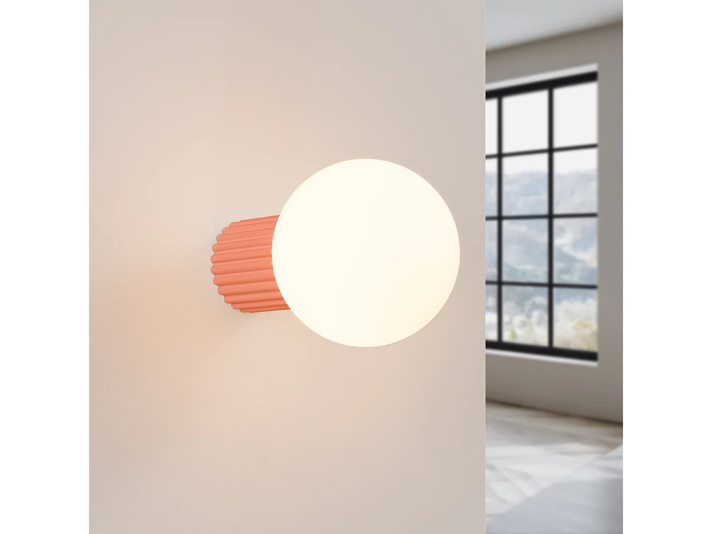 Applique Halo Moderne En Aluminium/Verre - 1 Sources Lumineuses - L.12 X H.12 Cm - Pêche