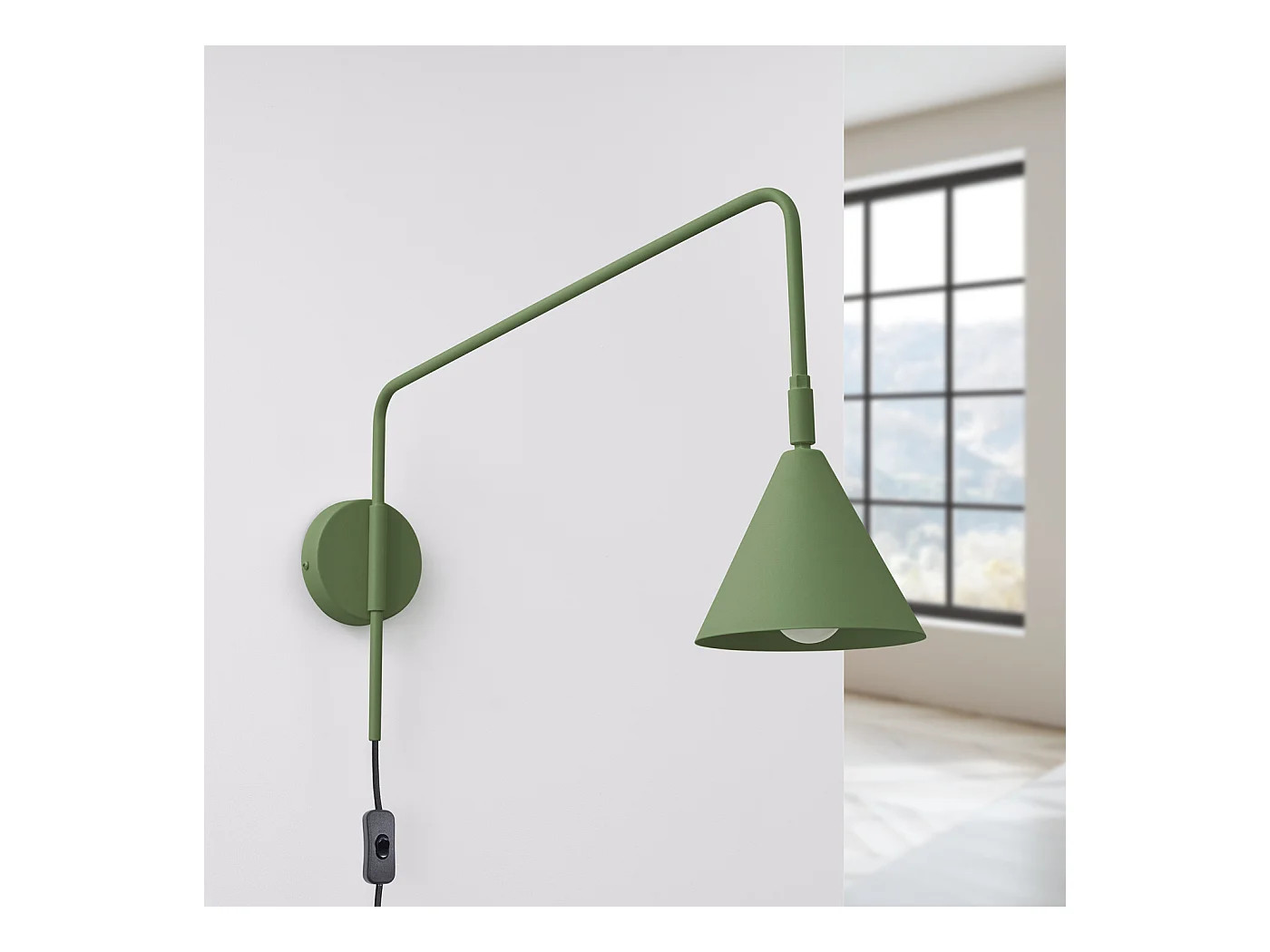 Applique Nox Moderne En Acier - 1 Sources Lumineuses - L.14 X H.30 Cm - Vert Olive