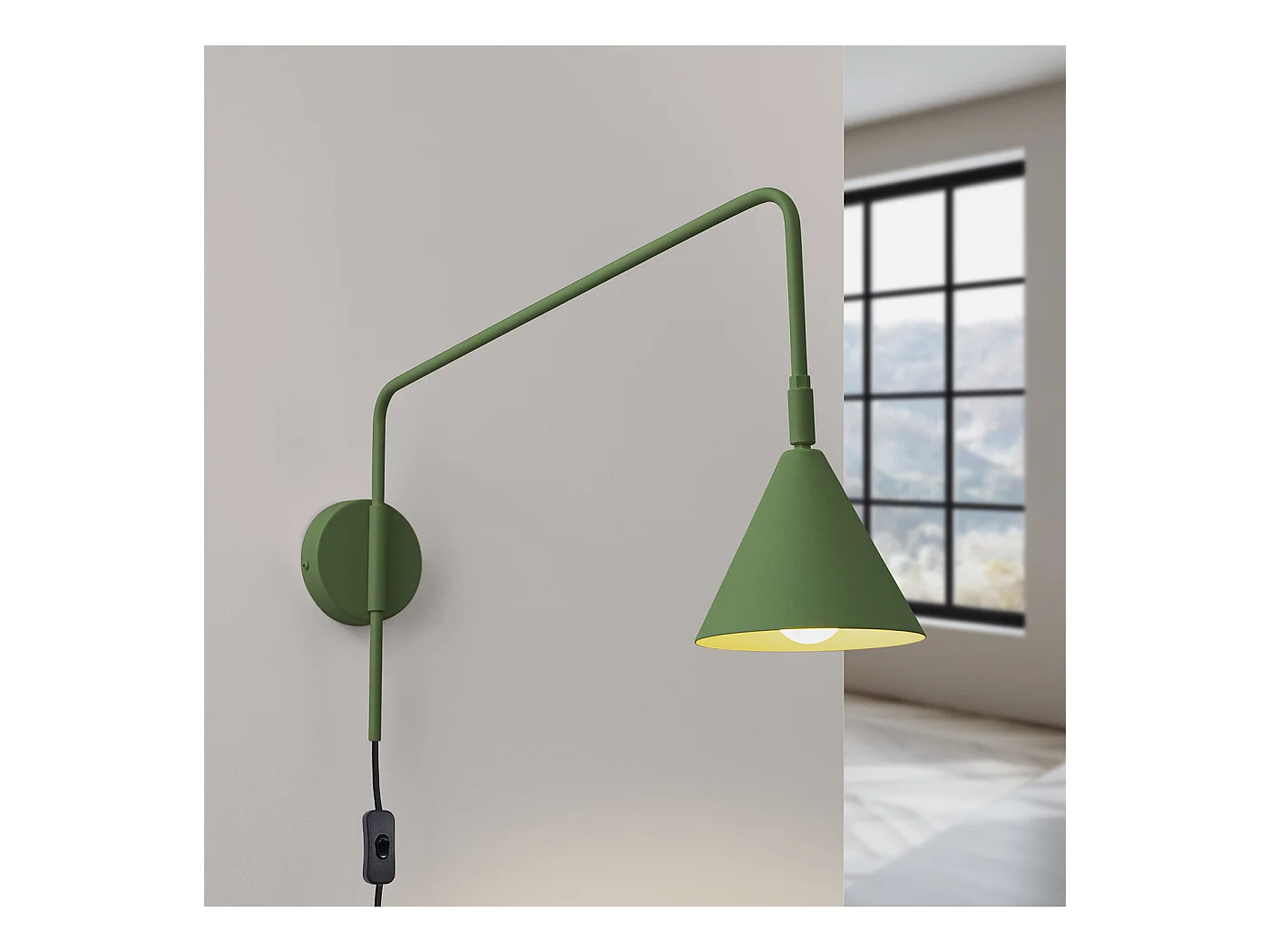 Applique Nox Moderne En Acier - 1 Sources Lumineuses - L.14 X H.30 Cm - Vert Olive