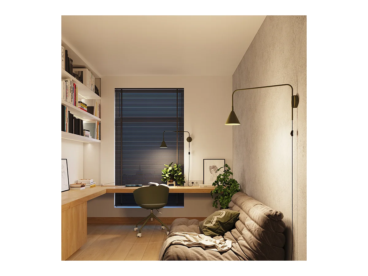 Applique Nox Moderne En Acier - 1 Sources Lumineuses - L.14 X H.30 Cm - Vert Olive