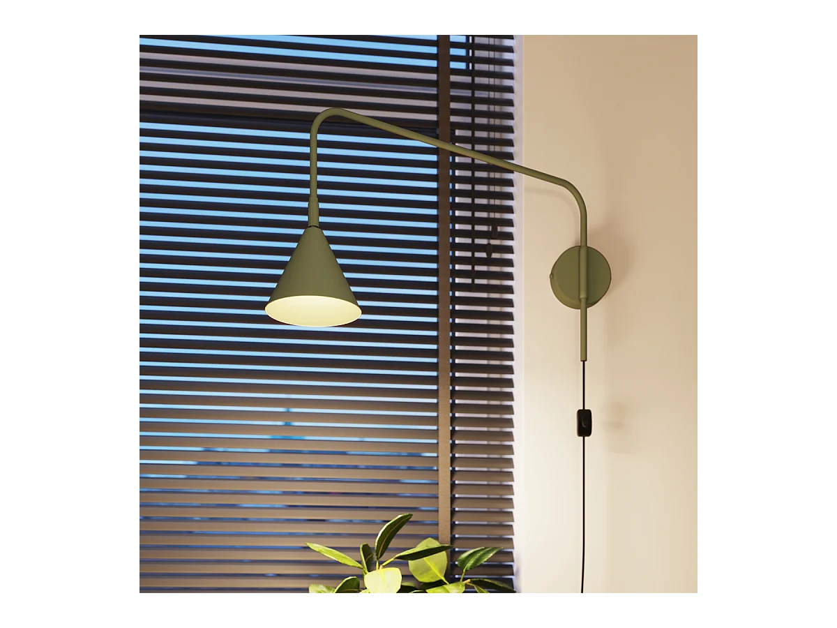 Applique Nox Moderne En Acier - 1 Sources Lumineuses - L.14 X H.30 Cm - Vert Olive