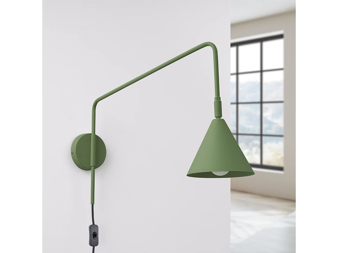 Applique Nox Moderne En Acier - 1 Sources Lumineuses - L.14 X H.30 Cm - Vert Olive