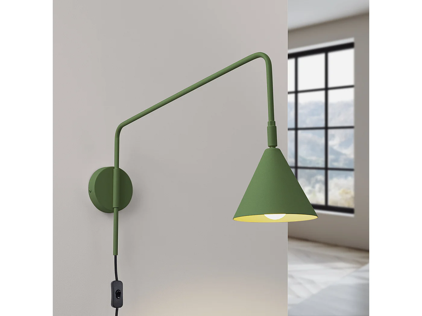 Applique Nox Moderne En Acier - 1 Sources Lumineuses - L.14 X H.30 Cm - Vert Olive