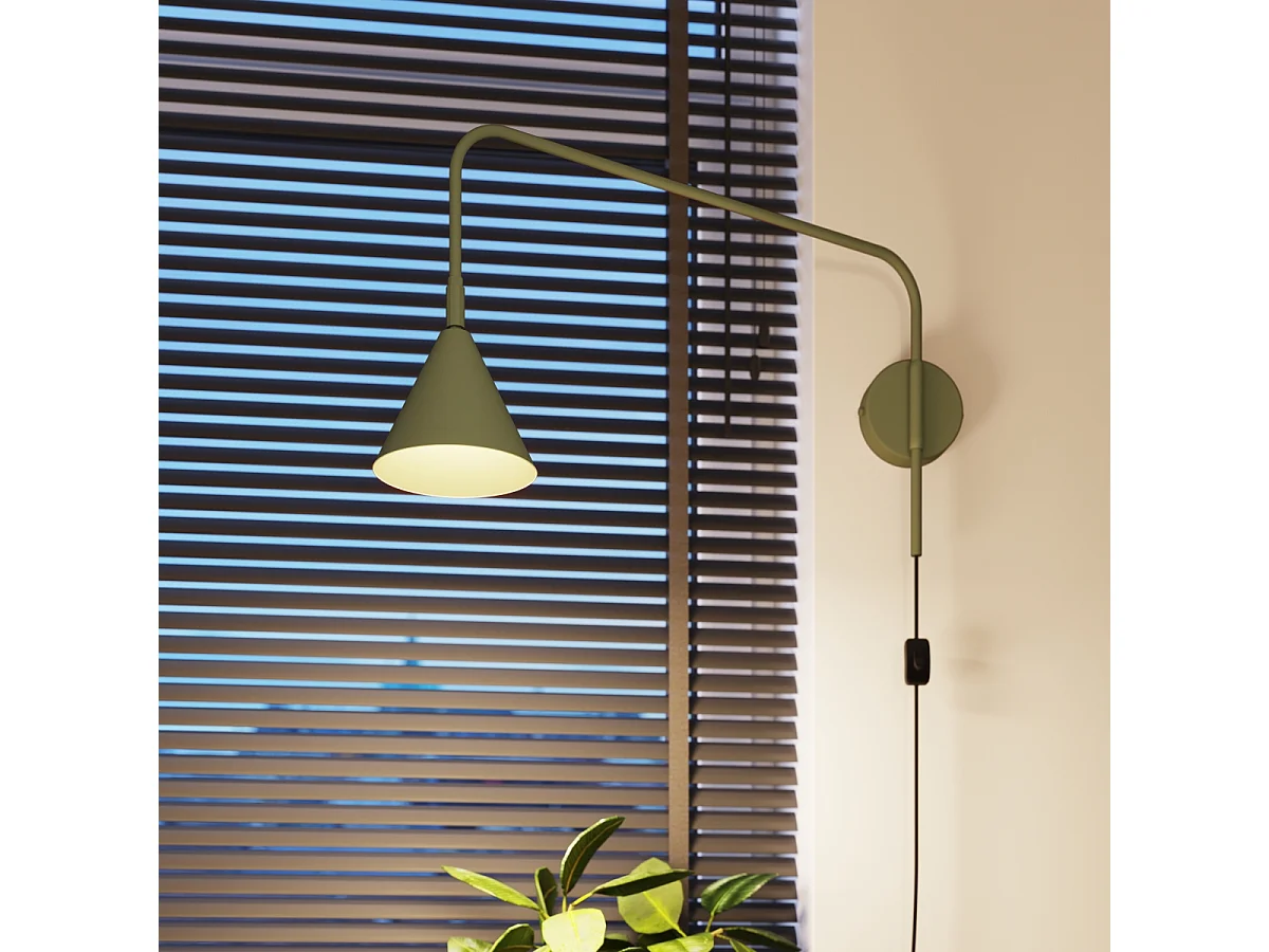 Applique Nox Moderne En Acier - 1 Sources Lumineuses - L.14 X H.30 Cm - Vert Olive