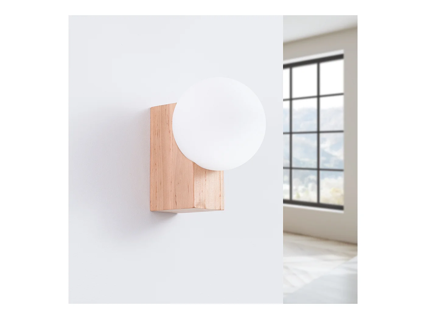 Applique Bulbo Moderne En Bois/Verre - 1 Sources Lumineuses - L.12 X H.17 Cm - Bois Naturel/Blanc