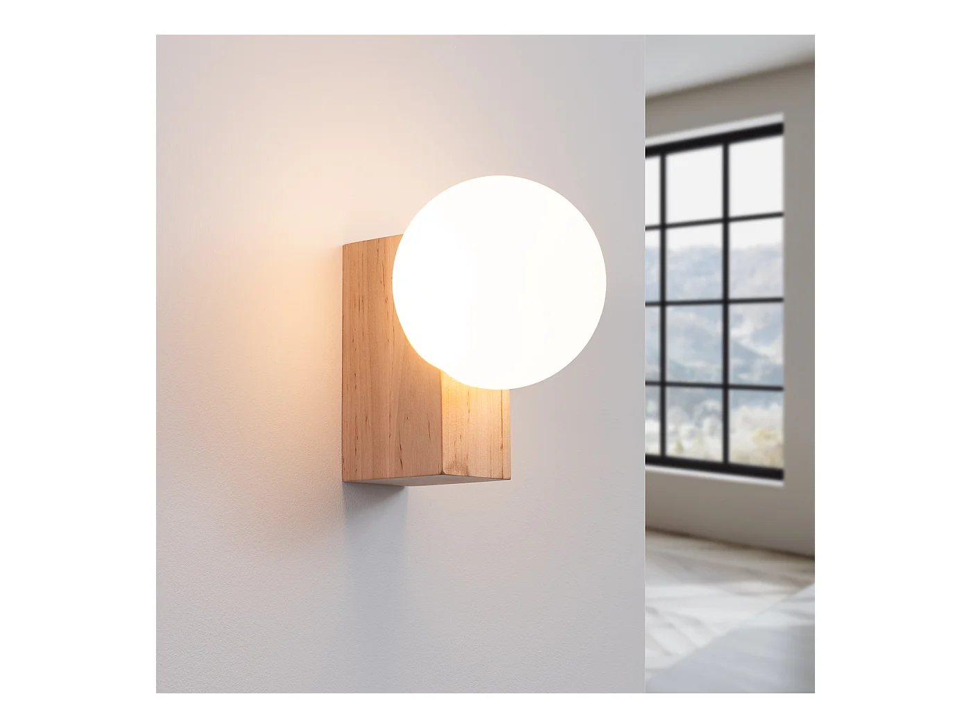 Applique Bulbo Moderne En Bois/Verre - 1 Sources Lumineuses - L.12 X H.17 Cm - Bois Naturel/Blanc