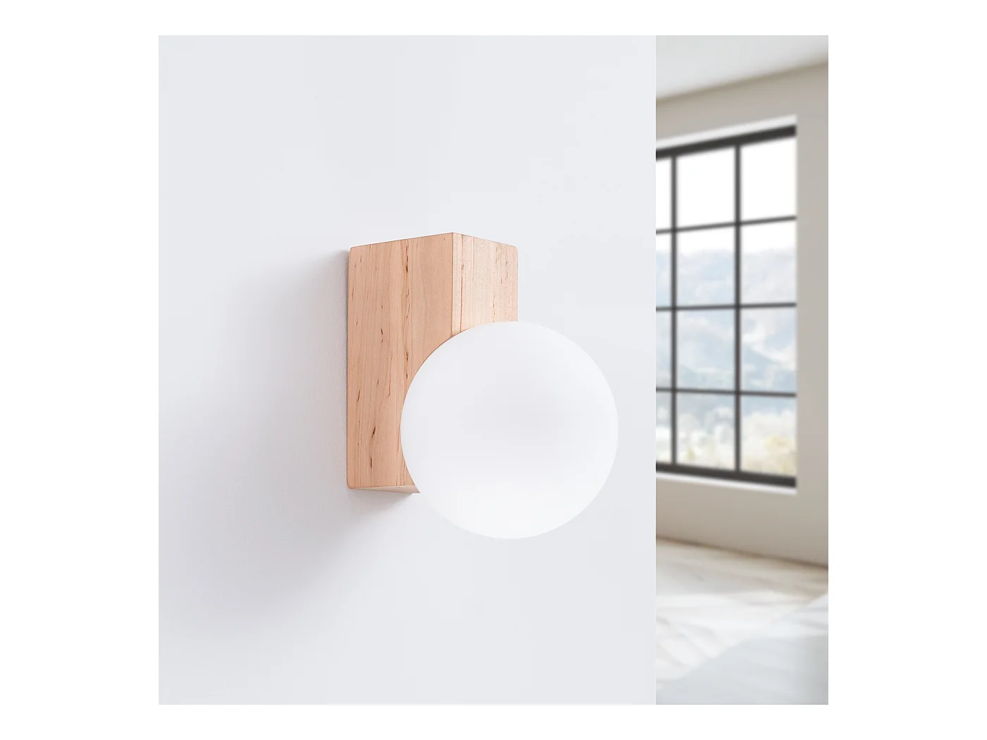 Applique Bulbo Moderne En Bois/Verre - 1 Sources Lumineuses - L.12 X H.17 Cm - Bois Naturel/Blanc