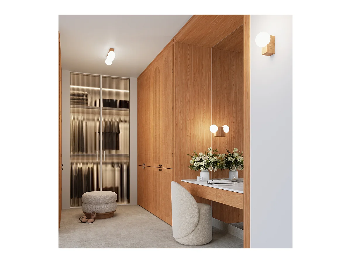 Applique Bulbo Moderne En Bois/Verre - 1 Sources Lumineuses - L.12 X H.17 Cm - Bois Naturel/Blanc