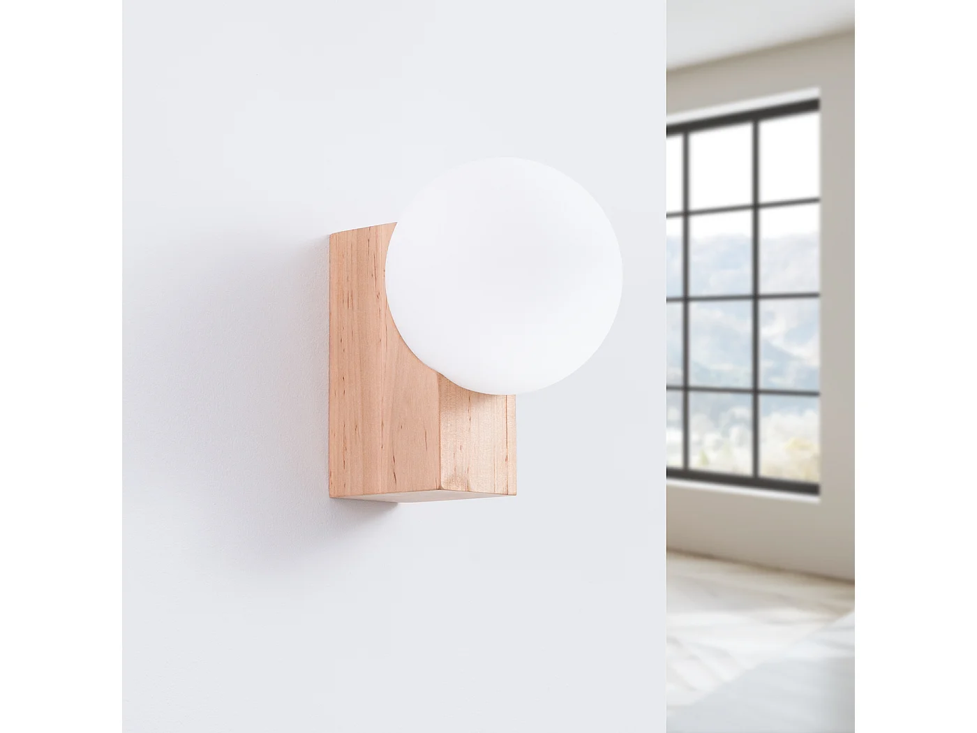 Applique Bulbo Moderne En Bois/Verre - 1 Sources Lumineuses - L.12 X H.17 Cm - Bois Naturel/Blanc