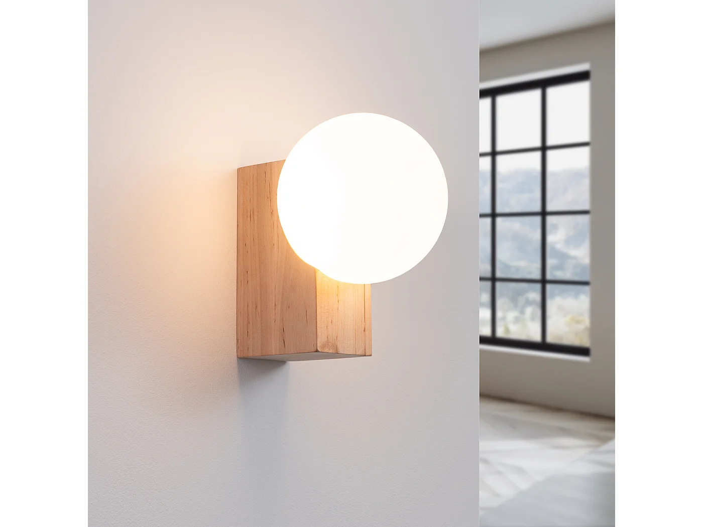 Applique Bulbo Moderne En Bois/Verre - 1 Sources Lumineuses - L.12 X H.17 Cm - Bois Naturel/Blanc