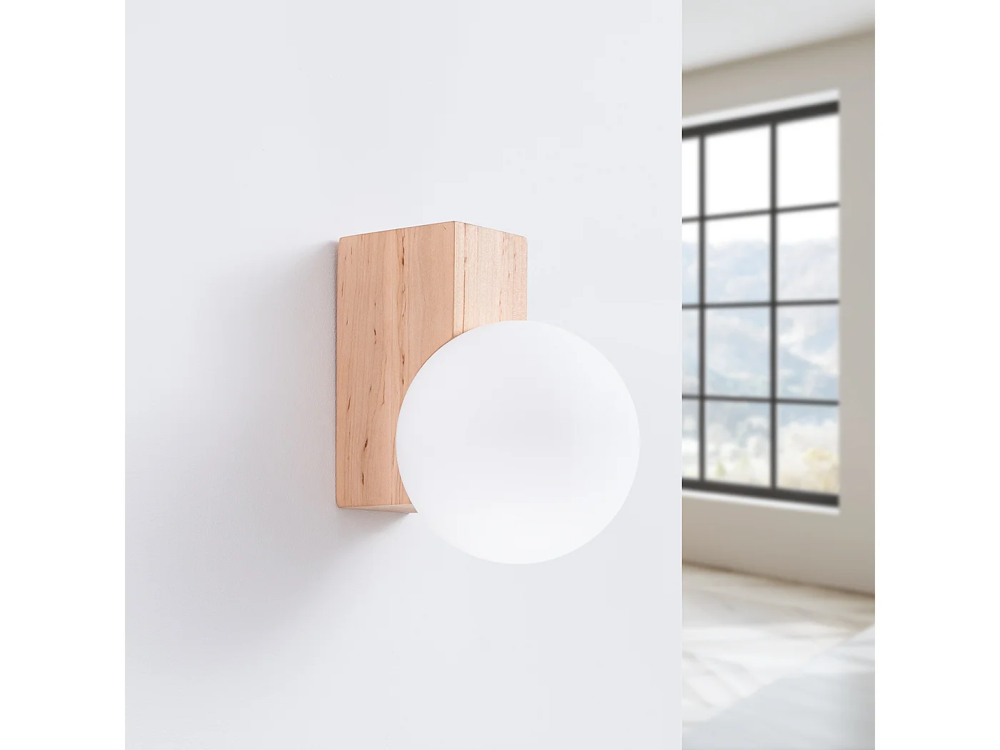 Applique Bulbo Moderne En Bois/Verre - 1 Sources Lumineuses - L.12 X H.17 Cm - Bois Naturel/Blanc