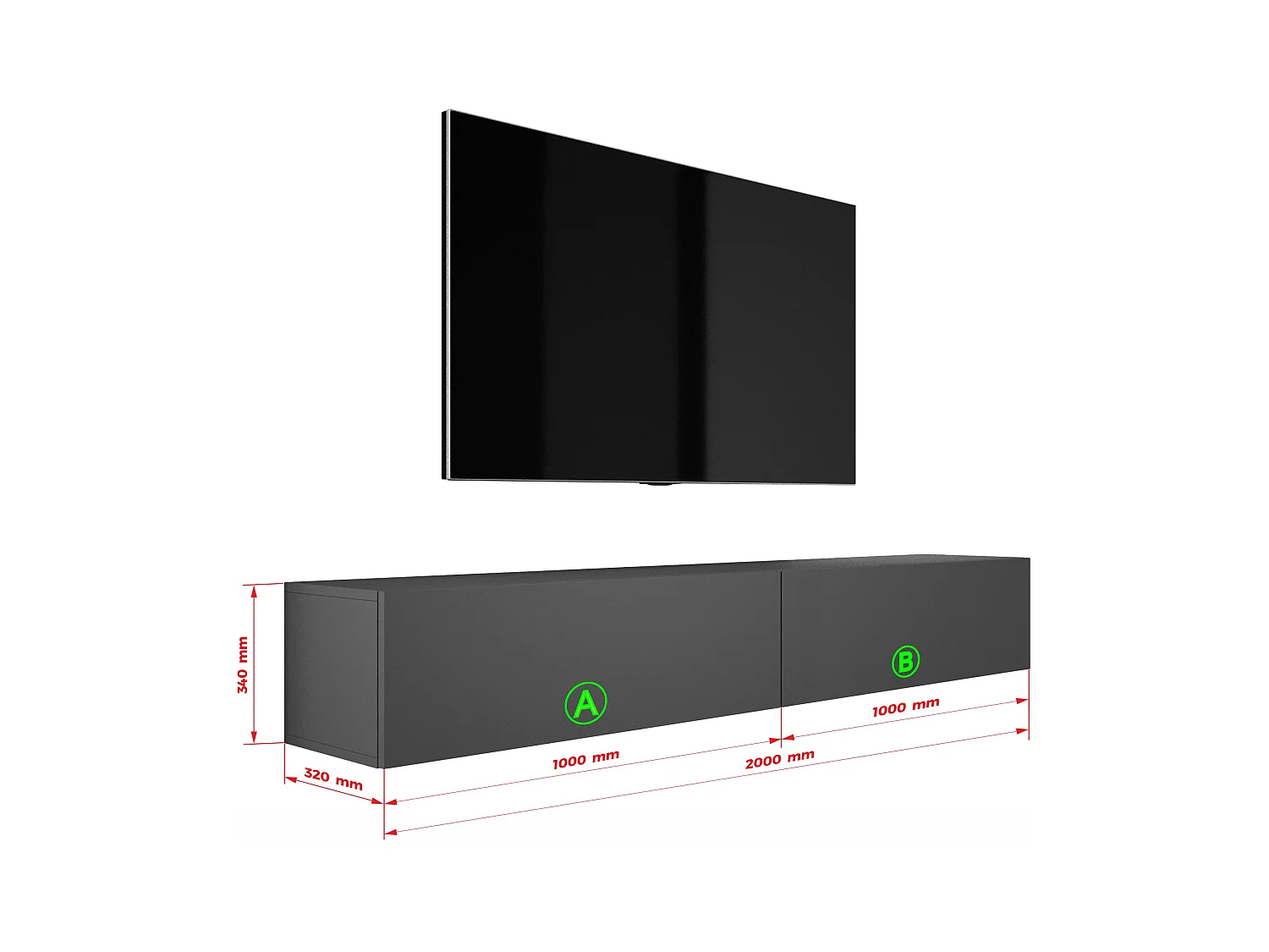 Meuble TV Suspendu, (2 x 100) x 34 x 32 cm, Anthracite