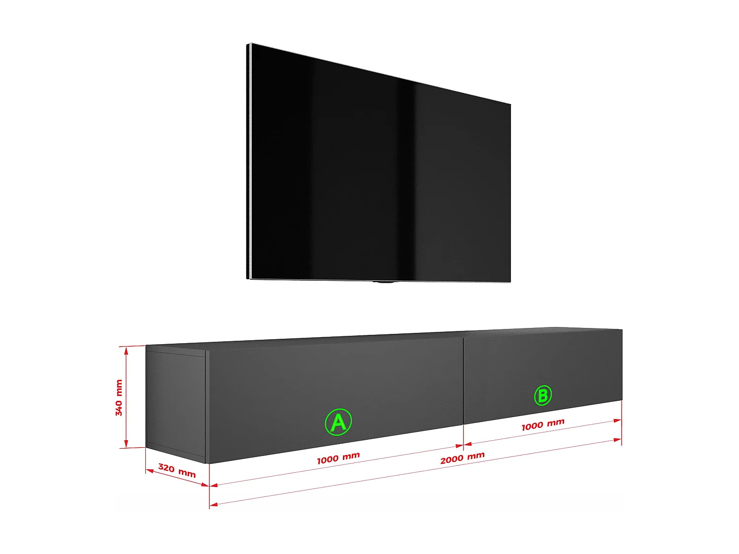 Meuble TV Suspendu, (2 x 100) x 34 x 32 cm, Anthracite