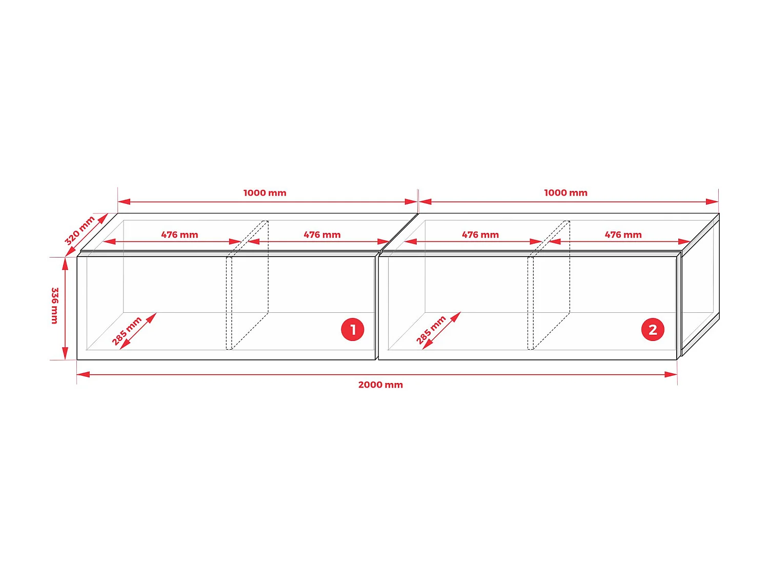 Meuble TV Suspendu, (2 x 100) x 34 x 32 cm, Anthracite