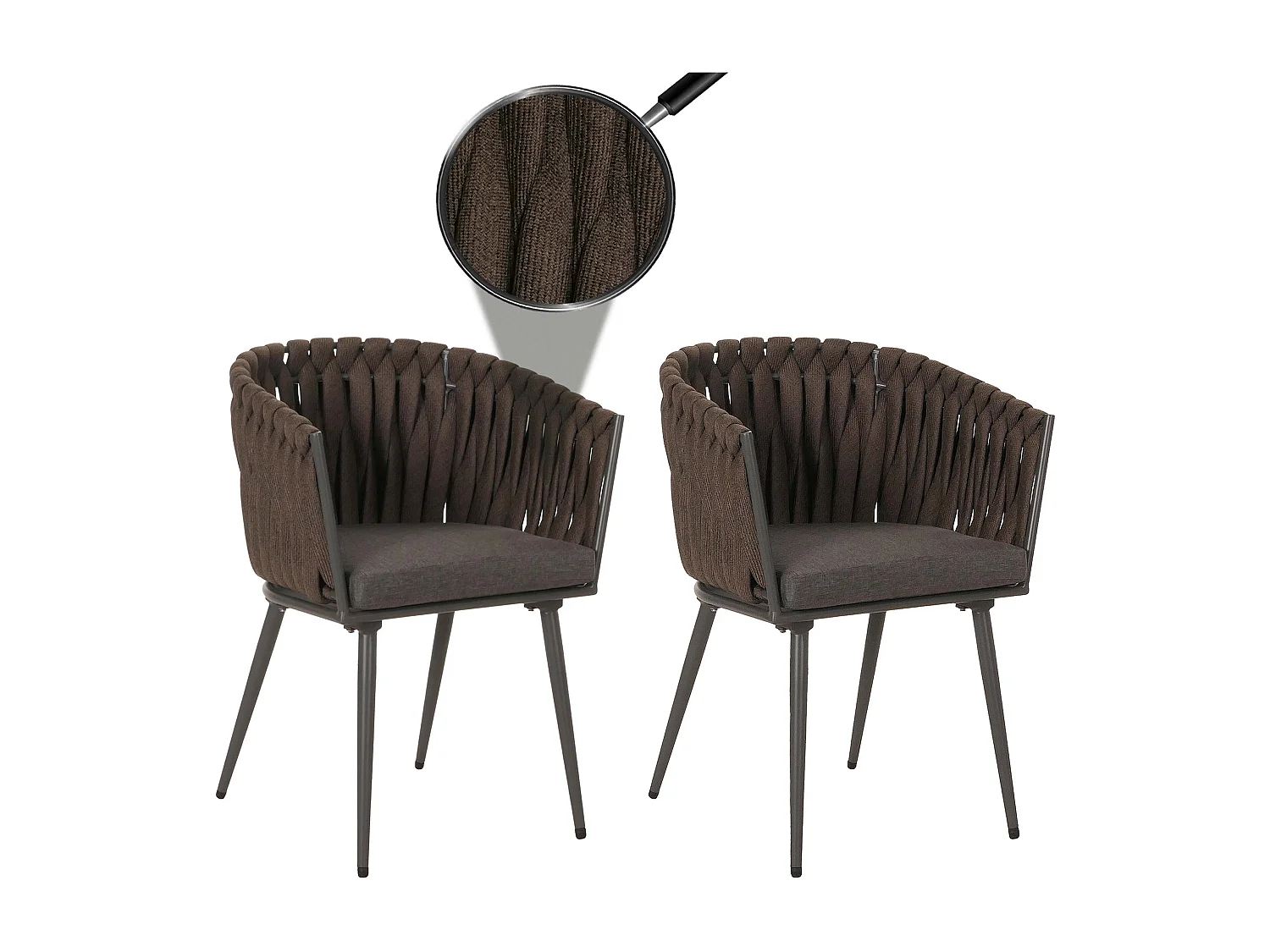 Gartenstuhl MCW-N38 (2er-Set), Braun Kissen dunkelgrau