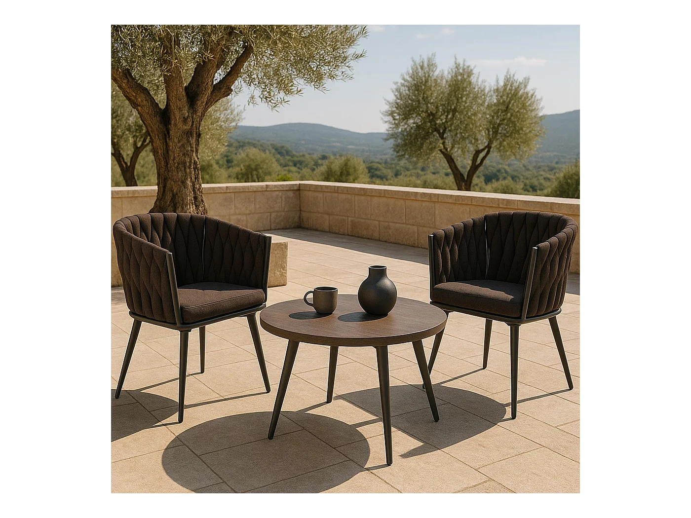 Chaise de jardin MCW-N38 (lot de 2),  brun Coussin gris foncé