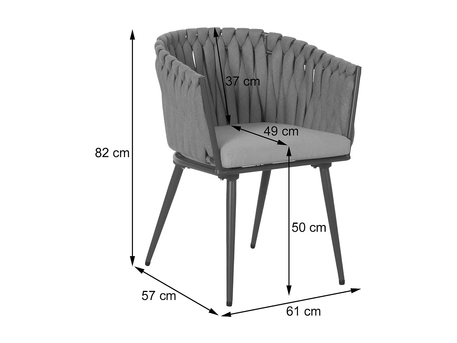 Gartenstuhl MCW-N38 (2er-Set), Braun Kissen dunkelgrau