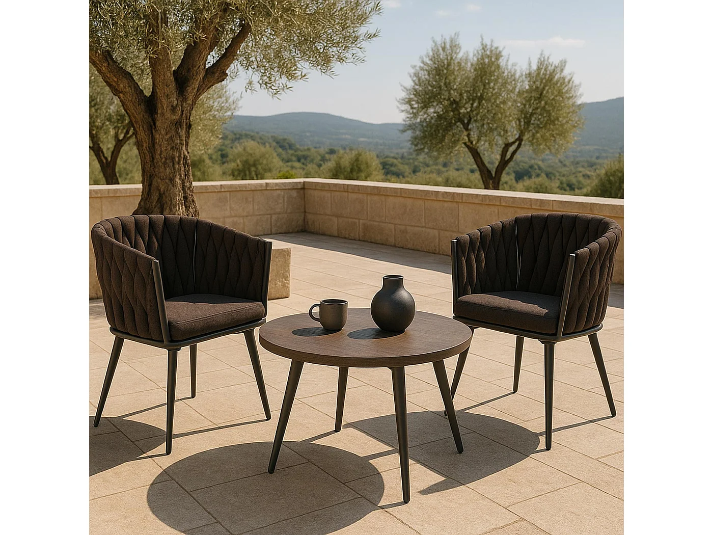 Gartenstuhl MCW-N38 (2er-Set), Braun Kissen dunkelgrau