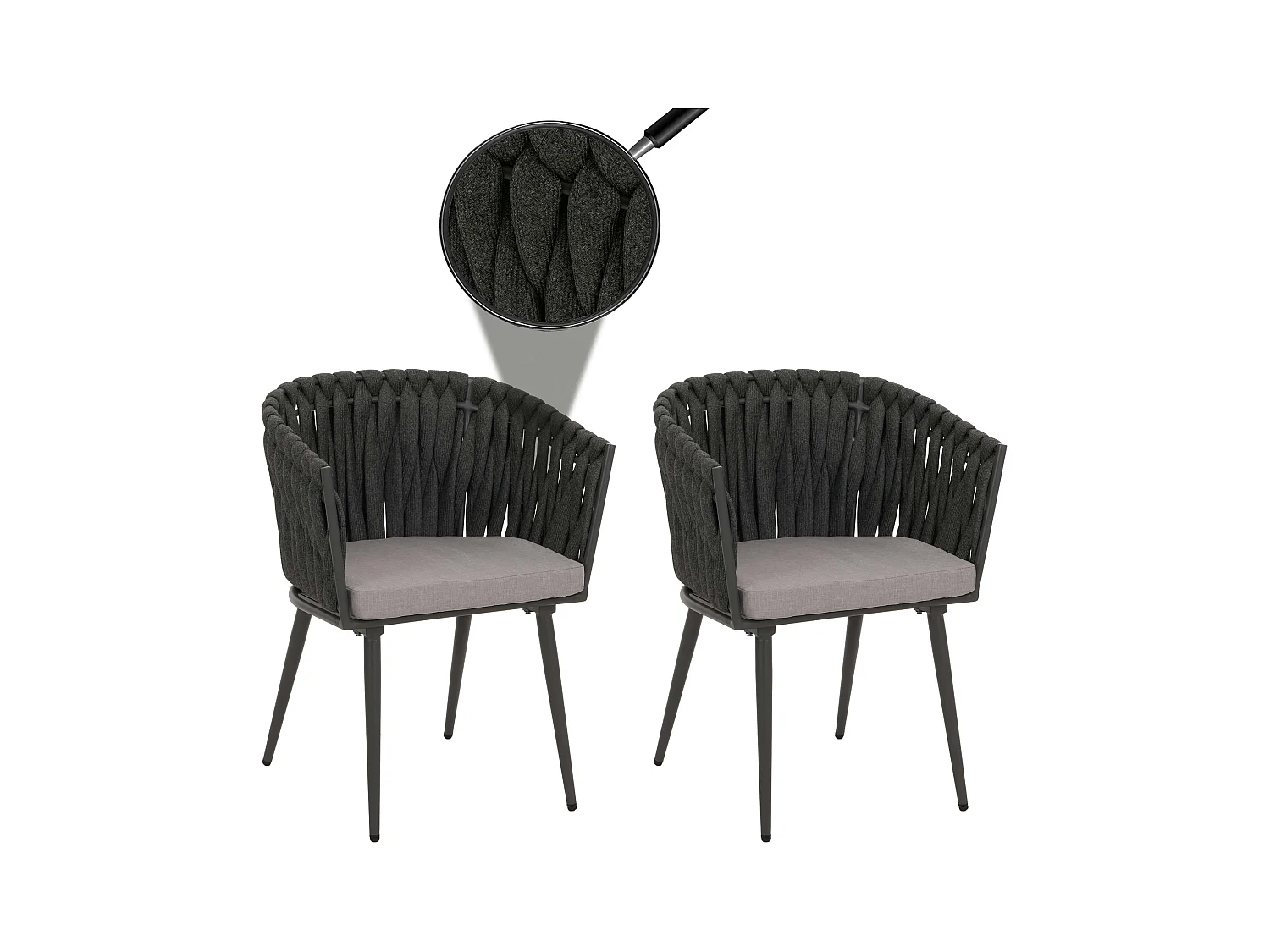 Gartenstuhl MCW-N38 (2er-Set), Anthrazit Kissen hellgrau