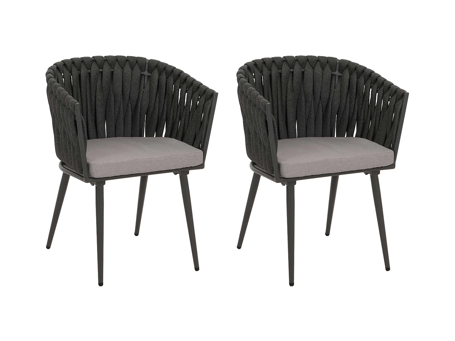 Set 2 sedie giardino in alluminio MCW-N38, sedie esterno con braccioli, intreccio corda ~ antracite cuscino grigio