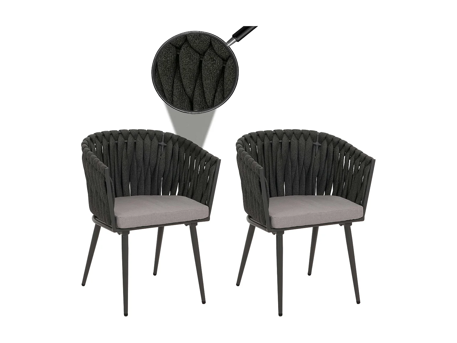 Gartenstuhl MCW-N38 (2er-Set), Anthrazit Kissen hellgrau