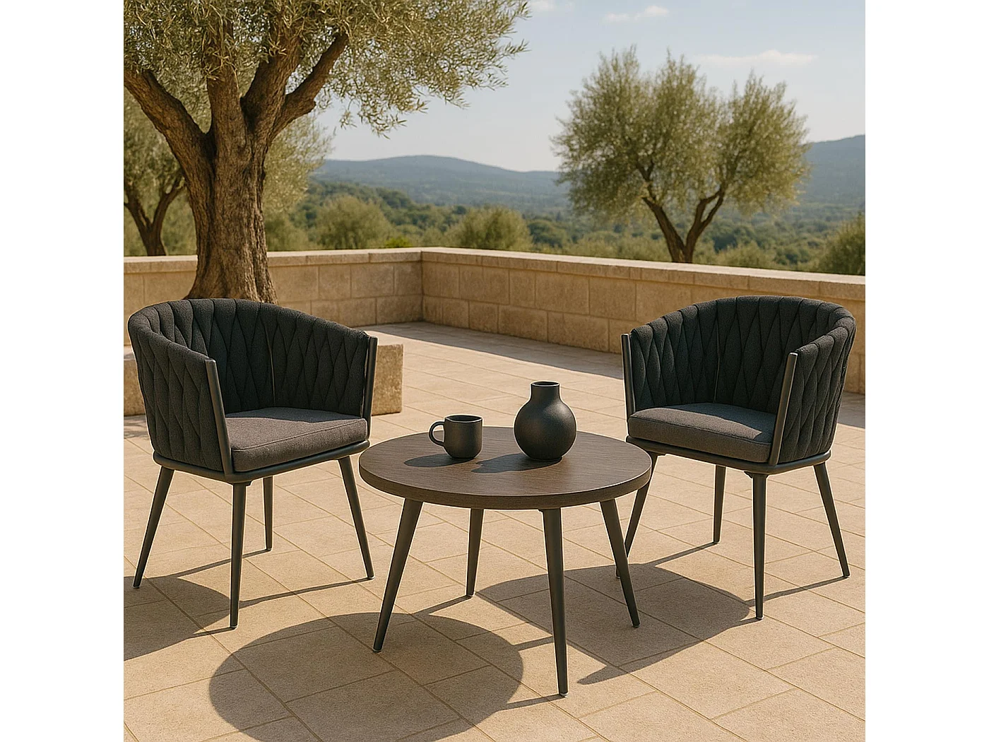 Gartenstuhl MCW-N38 (2er-Set), Anthrazit Kissen hellgrau