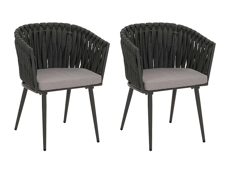 Set 2 sedie giardino in alluminio MCW-N38, sedie esterno con braccioli, intreccio corda ~ antracite cuscino grigio