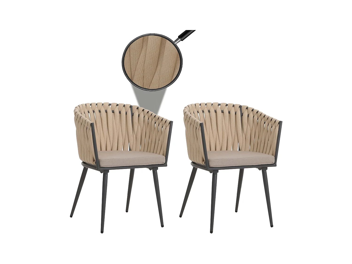 Chaise de jardin MCW-N38 (lot de 2),  crème Coussin marron clair