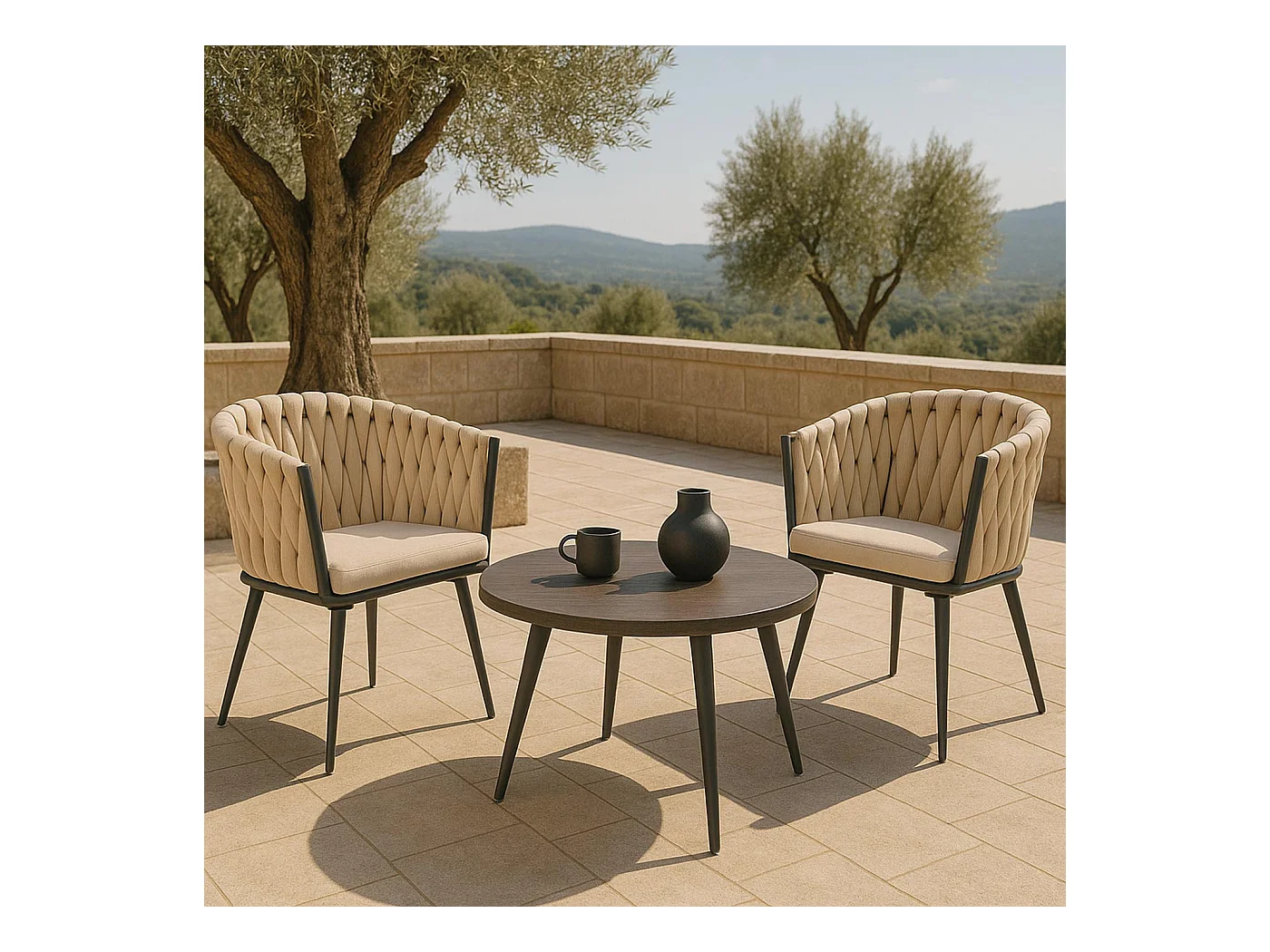 Chaise de jardin MCW-N38 (lot de 2),  crème Coussin marron clair