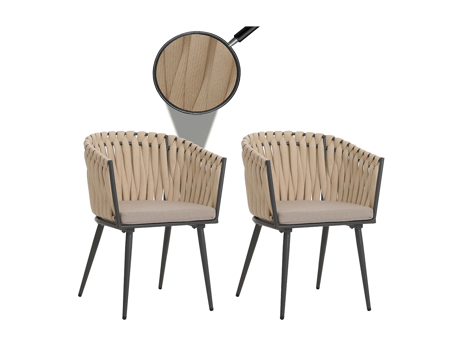 Chaise de jardin MCW-N38 (lot de 2),  crème Coussin marron clair