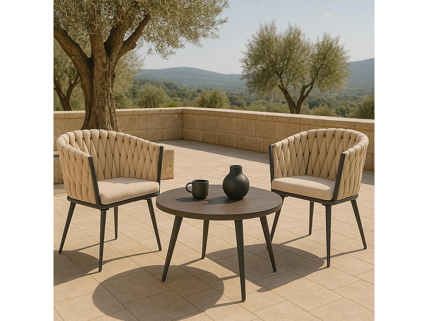 Chaise de jardin MCW-N38 (lot de 2),  crème Coussin marron clair
