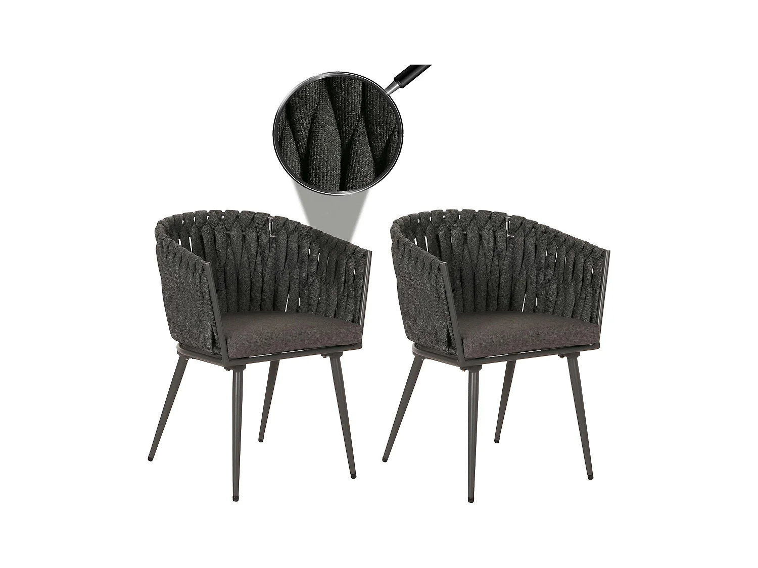 Chaise de jardin MCW-N38 (lot de 2),  anthracite Coussin gris foncé