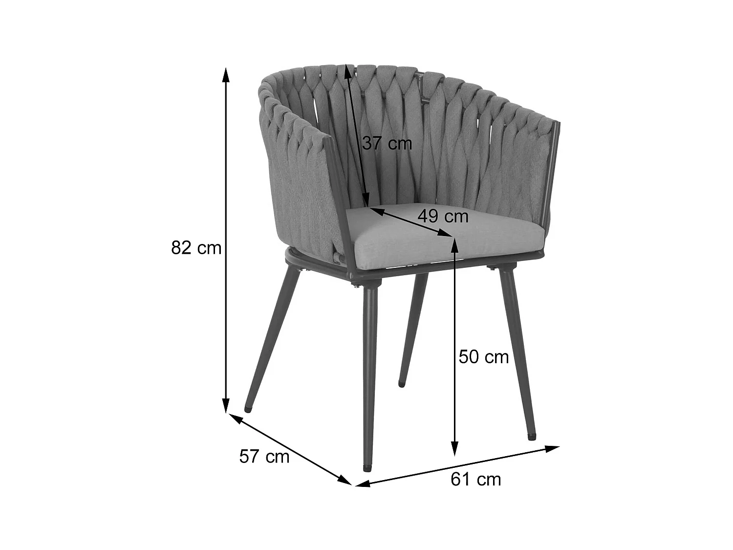 Chaise de jardin MCW-N38 (lot de 2),  anthracite Coussin gris foncé
