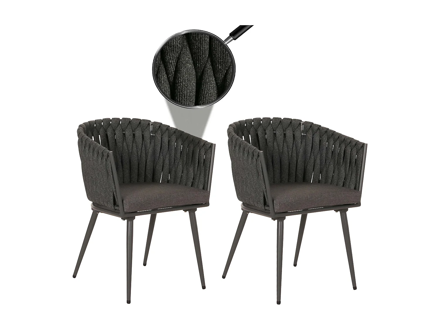 Chaise de jardin MCW-N38 (lot de 2),  anthracite Coussin gris foncé