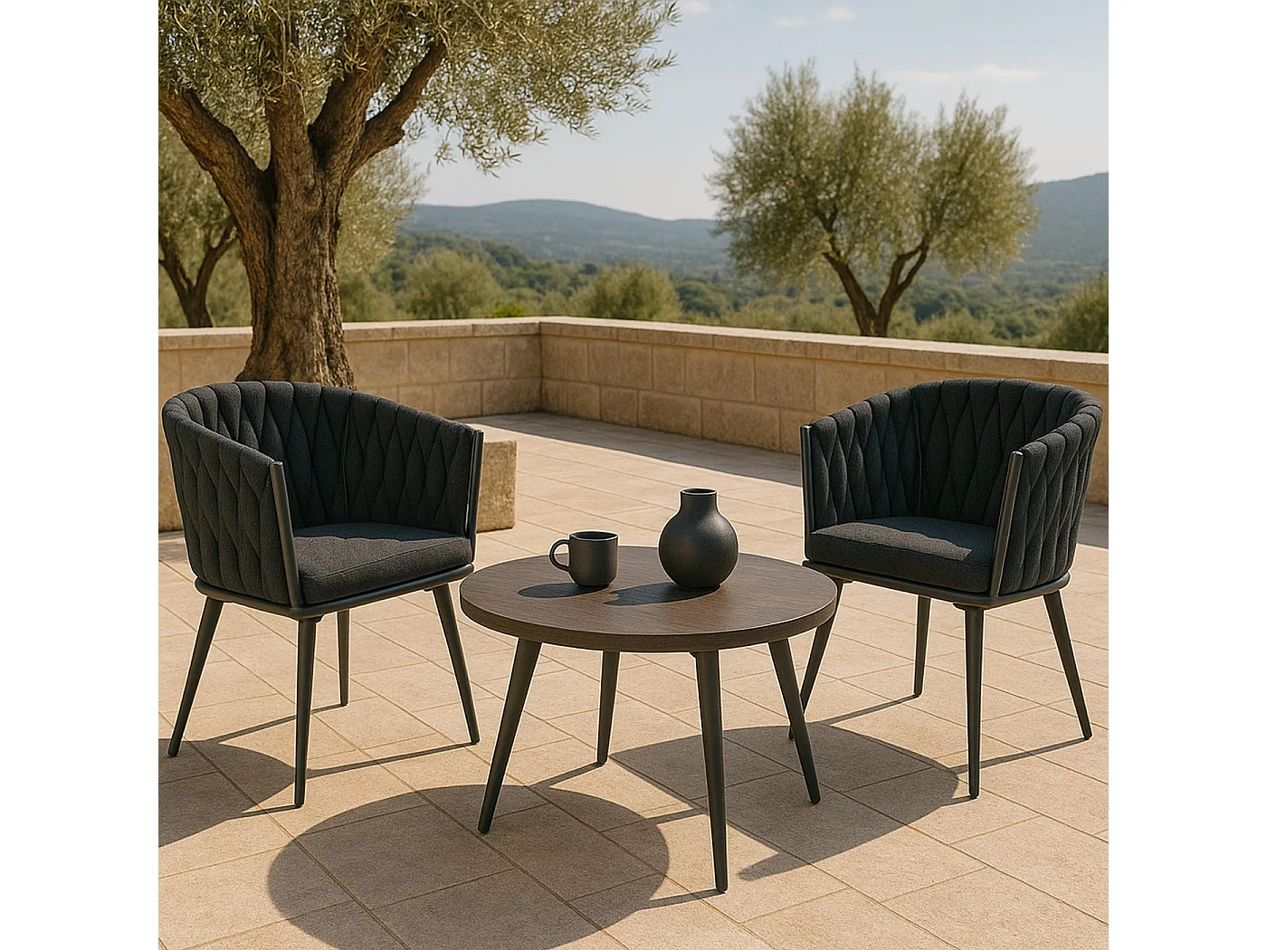 Chaise de jardin MCW-N38 (lot de 2),  anthracite Coussin gris foncé