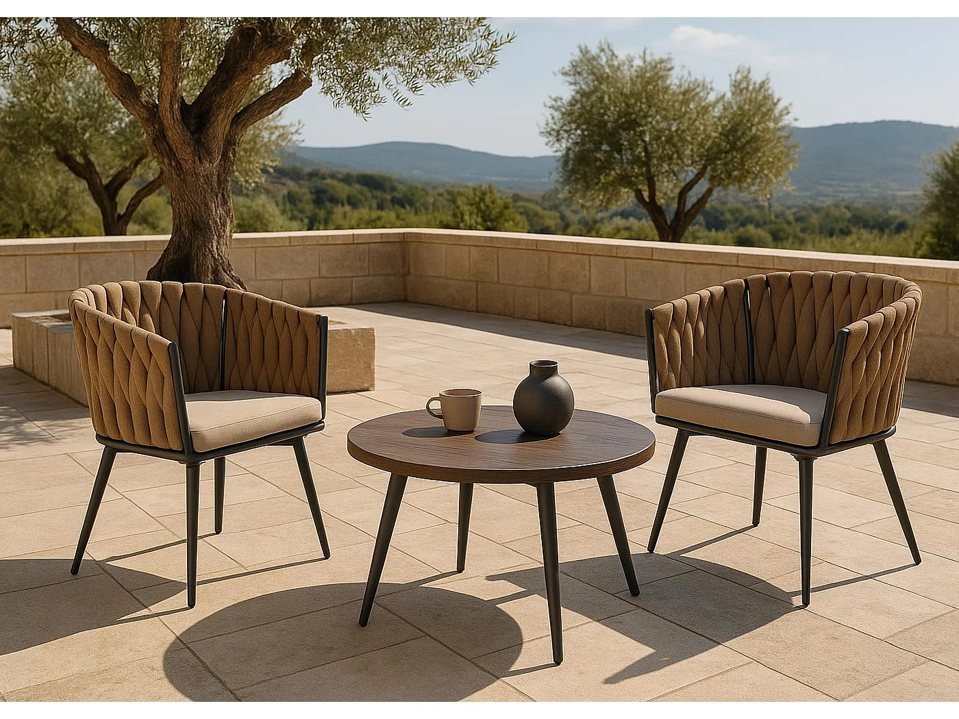 Chaise de jardin MCW-N38 (lot de 2),  beige Coussin marron clair