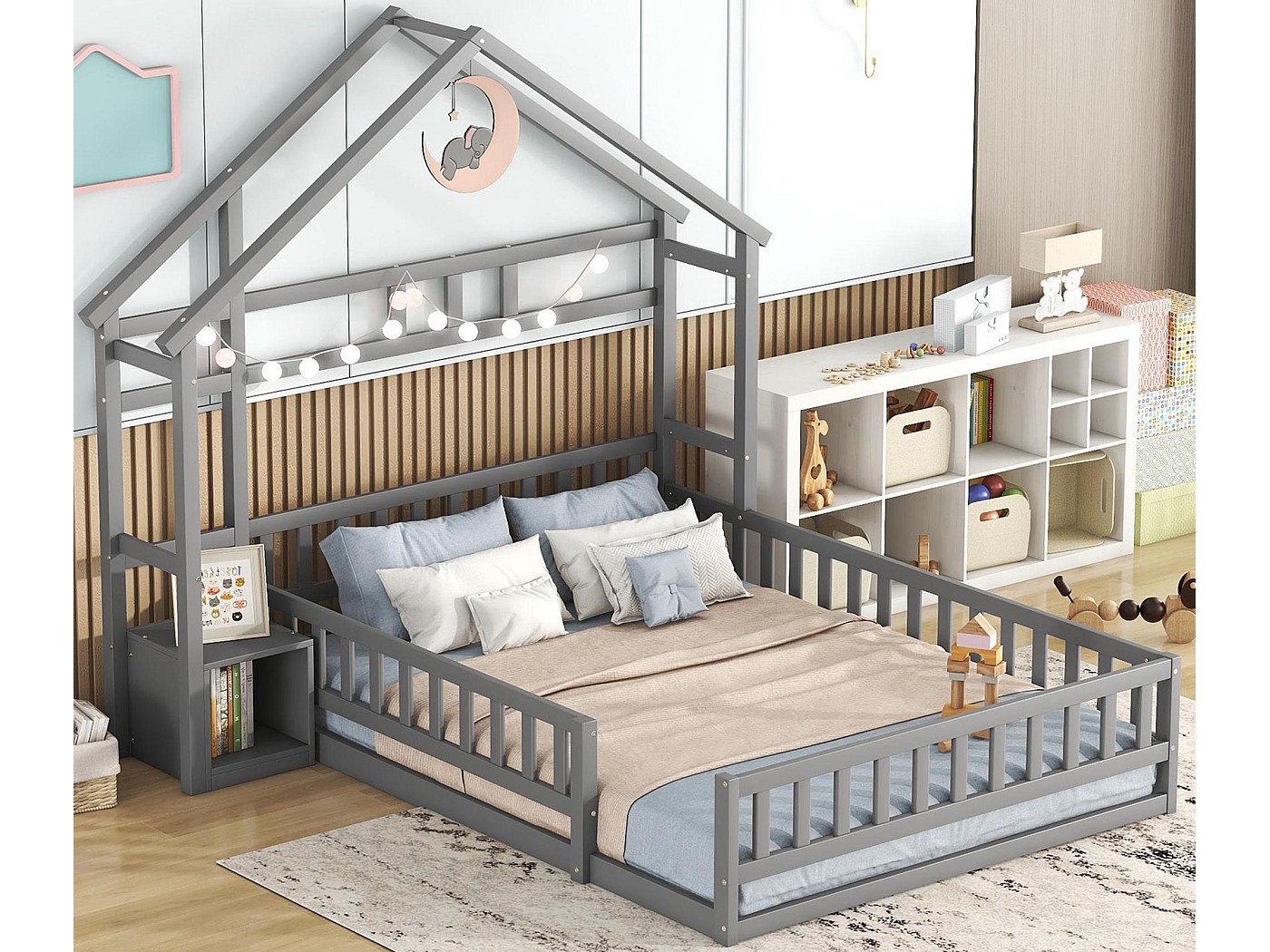 Lit Cabane Enfant 140x190cm - Avec Barrières De Sécurité - Bois Massif Naturel Sans Matelas