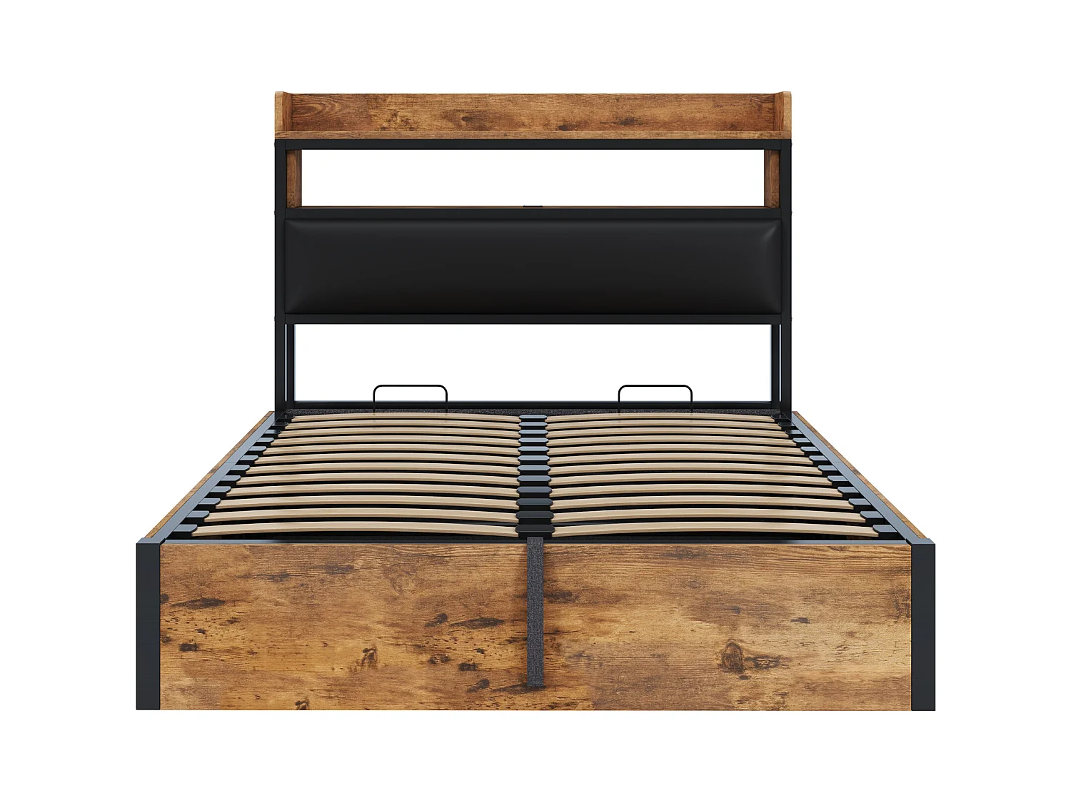 Opbergbed 140x200 cm - met USB-poort en planken - zwart (matras niet inbegrepen)