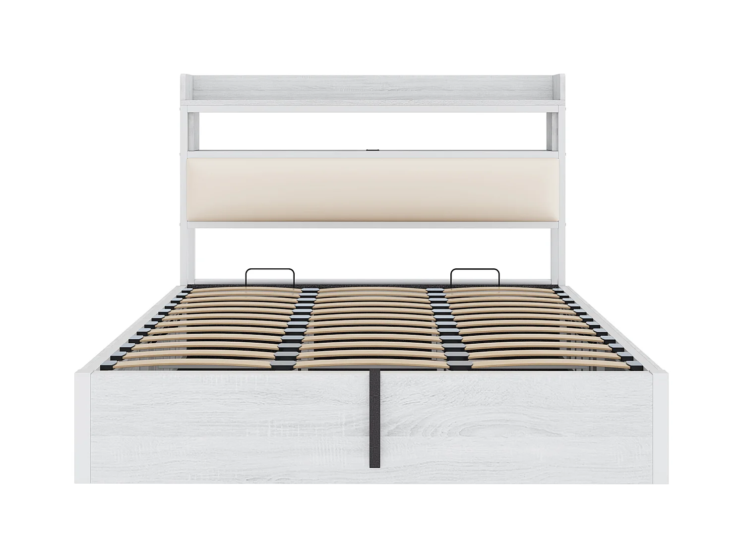 Stauraumbett 180x200 cm - mit USB-Anschluss und Regalen - Weiß (Matratze nicht im Lieferumfang enthalten)