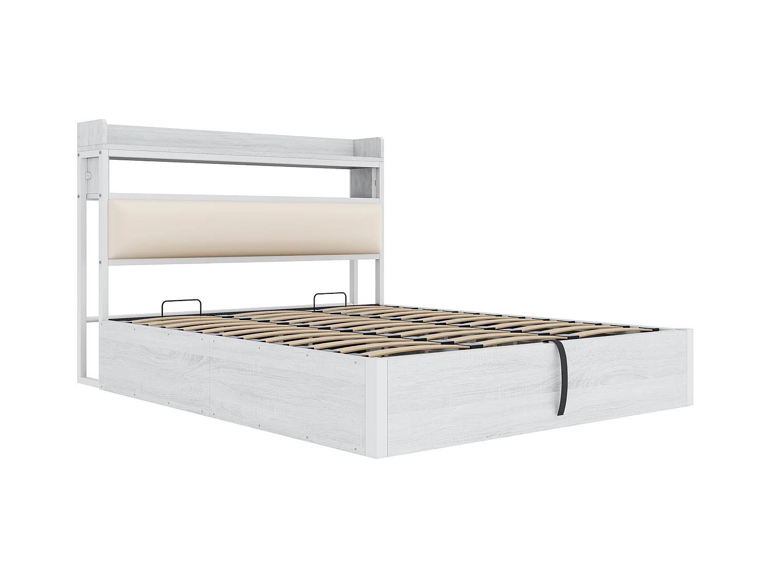 Stauraumbett 180x200 cm - mit USB-Anschluss und Regalen - Weiß (Matratze nicht im Lieferumfang enthalten)