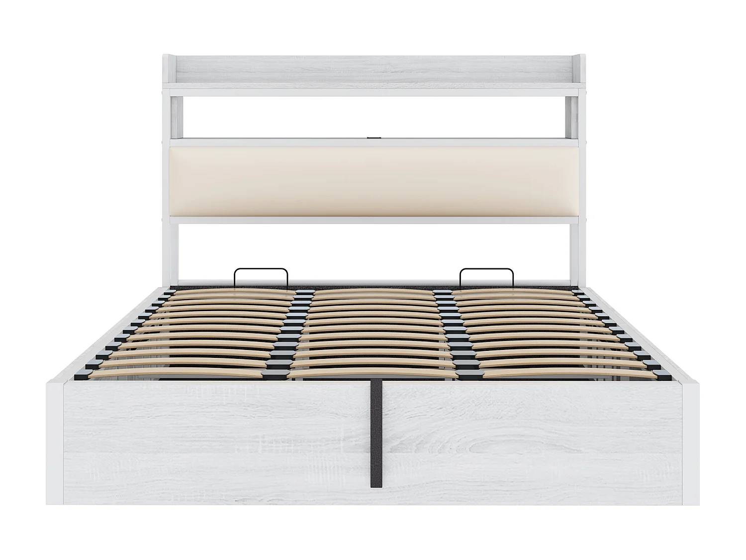 Lit de rangement 180x200 cm - avec port USB et étagères - Blanc (matelas non inclus)