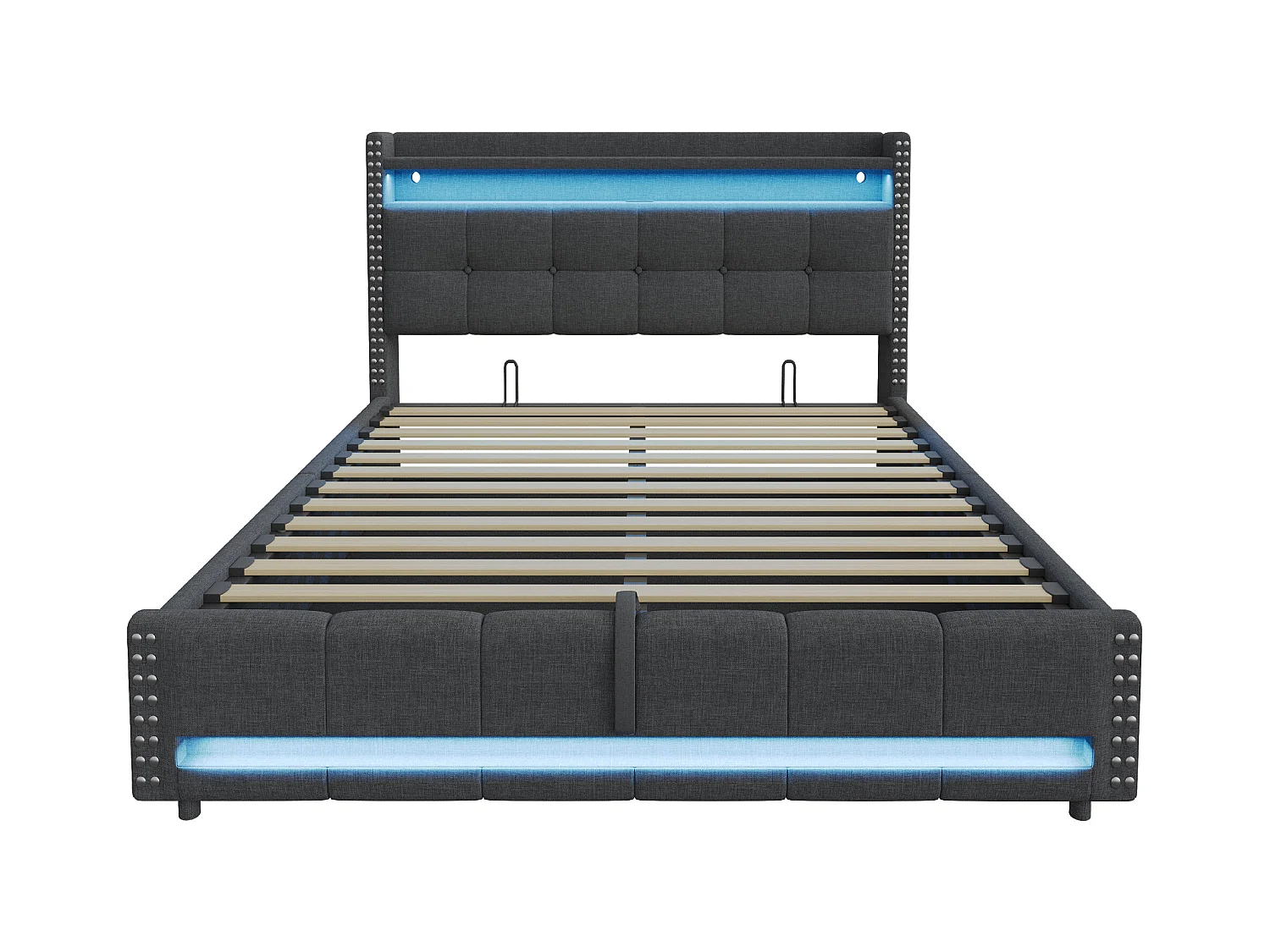Lit coffre rembourré 180x200 cm - avec éclairage LED - avec USB - lin - gris (matelas non inclus)